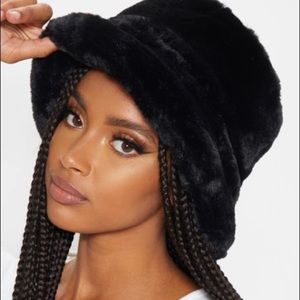 Faux Fur Black Bucket Hat PLT